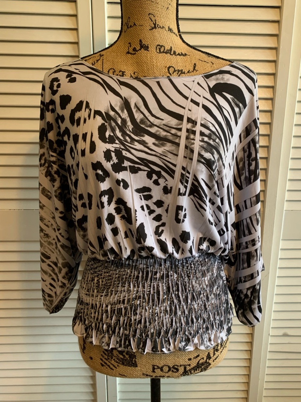 Animal Print Top with Sinched Waist and Flowy Sleeves